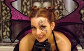 Amber Lily 228465 Tainted Housewife In Long Shiny Black Gloves & Naughty Fairy Wings.
