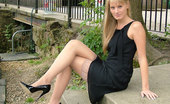 Stiletto Girl 230684 Blonde Outdoors In Lacy Stockings And Patent Heels
