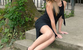 Stiletto Girl 230684 Blonde Outdoors In Lacy Stockings And Patent Heels
