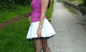 Stiletto Girl 230707 Outdoors In White Stiletto Heels (Cathy4)
