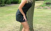 Stiletto Girl Stunning Blonde Shows Off Her Long Legs And Cheeky High Heels Outside
