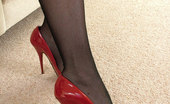 Stiletto Girl 230926 Alison Is Dressed To Impress In Her Shiny Black Dress And Red Stilettos
