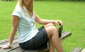 Stiletto Girl 230945 Hot Blonde Milf Jess Shows Her Shiny Black Heels And Stockings In Her Cheeky Short Office Skirt
