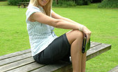 Stiletto Girl 230945 Hot Blonde Milf Jess Shows Her Shiny Black Heels And Stockings In Her Cheeky Short Office Skirt
