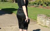 Stiletto Girl 230953 Gorgeous Blonde Demi Catches Some Sun Out And About, Wearing A Pretty Black Blouse And Skirt, With Matching Tall Stilettos
