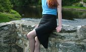 Stiletto Girl 230956 Cute Redhead Miranda Flashing Her Shiny Stilettos And Stockings By The Lake
