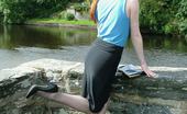 Stiletto Girl 230956 Cute Redhead Miranda Flashing Her Shiny Stilettos And Stockings By The Lake

