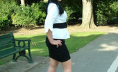 Stiletto Girl 230973 Dark Haired Office Babe Nicola Goes For A Stroll Round The Park At Lunch, To Show Off Her Short Black Shirt And Tall Stiletto Shoes
