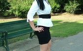 Stiletto Girl 230973 Dark Haired Office Babe Nicola Goes For A Stroll Round The Park At Lunch, To Show Off Her Short Black Shirt And Tall Stiletto Shoes
