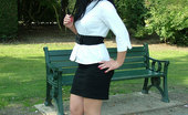 Stiletto Girl 230973 Dark Haired Office Babe Nicola Goes For A Stroll Round The Park At Lunch, To Show Off Her Short Black Shirt And Tall Stiletto Shoes
