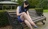 Stiletto Girl Today You Catch The Lovely Tricia Out And About In A Gorgeous Blue Dress With Matching Shiny Stiletto Heels
