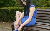 Stiletto Girl 230992 Today You Catch The Lovely Tricia Out And About In A Gorgeous Blue Dress With Matching Shiny Stiletto Heels
