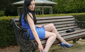 Stiletto Girl 230992 Today You Catch The Lovely Tricia Out And About In A Gorgeous Blue Dress With Matching Shiny Stiletto Heels
