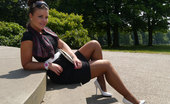 Stiletto Girl 230995 Sexy Karen Gets Some Hot Sun On Her Shiny Nylon Legs And Perfect White Stilettos
