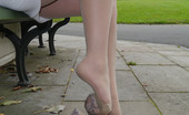 Stiletto Girl 231005 Gorgeous Babe Faye Taylor Invites You To Join Her In The Park, To Admire Her Silky Nylon Pantyhose And Her Lovely High Stiletto Shoes
