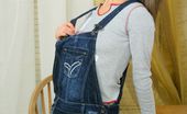Only Melanie 233993 Melanie In A Cute Denim Dungaree Minidress And Thick Woolen Pantyhose. (Non Nude)
