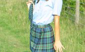 Only Melanie Melanie Takes A Wander In The Park Wearing A College Uniform Consisting Of Tartan Skirt
