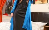 Only Silk And Satin Kat R Wonderful Kat Wearing A Silk Blue Gown And Underneath That A Black Nightie. (Non Nude)
