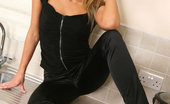 Only Silk And Satin Mackenzie 234596 Mackenzie Wearing Tight Black Satin Trousers. (Non Nude)

