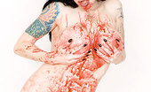 Gothic Sluts Domiana Tattooed Vampire Girl Covers Herself In Blood
