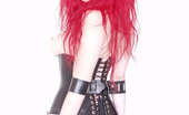 Gothic Sluts Yolanda 236141 Flamehaired Goth Bound Leather Corset Armbinders
