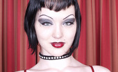 Gothic Sluts Genesis LaVey 236143 Collared Goth Chick In Fishnets Red Latex Dress
