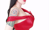 Gothic Sluts Domiana 236144 Ivory Skinned Tattooed Goth In Red Fuck Me Dress

