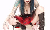Gothic Sluts Lory the Gory 236145 Tattooed Collared Girl Nude In High Heeled Boots
