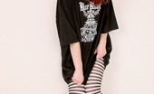 Gothic Sluts Justine Joli 236189 Redheaded Hottie In Striped Stockings Spreads Wide
