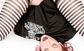 Gothic Sluts Justine Joli 236189 Redheaded Hottie In Striped Stockings Spreads Wide
