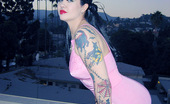 Gothic Sluts Dana Dark Pink Garters Black Stockings Retro Outdoor Rooftop
