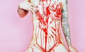 Gothic Sluts Halloween Jen Vixen 236285 Red-Spattered Pale Vampire Beauty With Great Tattoos
