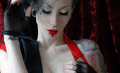 Gothic Sluts Razor Candi 236292 Gothic Vampire Deathrock Babe Razor Candi In Hot Red Ribbons And Black Lace
