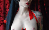 Gothic Sluts Razor Candi 236292 Gothic Vampire Deathrock Babe Razor Candi In Hot Red Ribbons And Black Lace
