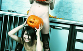 Gothic Sluts Melissa Seamonster & Shadoww Cumbie 236305 Hot Petite Naked Emo Goth Girls Carving Pumpkins Together

