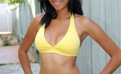 Nubiles Jazmin Ryder 242042 Black American Pinup Posing In Her Tiny Yellow Bikini At The Pool Walk Way
