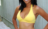 Nubiles Jazmin Ryder 242042 Black American Pinup Posing In Her Tiny Yellow Bikini At The Pool Walk Way
