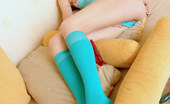 Nubiles Elisa 244647 Barely Legal Nubile Blonde In Green Panty And Long Socks Caress Her Tight Pussy With Two Dildo
