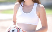 Nubiles Tabitha Hottie Is Outside In Shorts And Tee Playing Volleyball But With A Soccer Ball Lol
