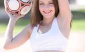 Nubiles Tabitha 251234 Hottie Is Outside In Shorts And Tee Playing Volleyball But With A Soccer Ball Lol
