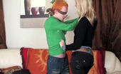 Strapon Sissies Jess & Walter 259463 Blindfold Boy Dressed In Female Clothes And Underwear Takes On A Strap-On
