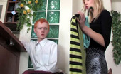 Strapon Sissies Jess & Walter 259468 Red-Haired Lad Wears A Green Dress And A Blonde Wig For A Strap-On Session
