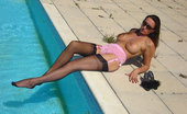 Nylon Jane 261414 Topless Jane Takes A Dip In The Pool In Stockings
