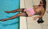 Nylon Jane 261414 Topless Jane Takes A Dip In The Pool In Stockings
