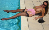 Nylon Jane 261414 Topless Jane Takes A Dip In The Pool In Stockings
