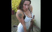 Nylon Jane 261437 Jane Outdoors On Bench In White Negligee Looking Hot
