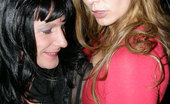 Nylon Jane 261492 Jane And Sexy Tgirl Caress Each Others Stocking Covered Legs
