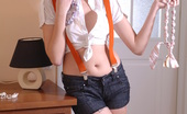 Showy Beauty Angelina Daring Collegecutie 273006 Lovely Girl Wearing Sexy Shorts With Suspenders Gets Naughty And Sexually Strips Naked.
