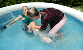 Leony Aprill 275617 Pretty Hot Lesbian Girls Love Diving Into The Garden Pool
