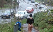 UK Flashers 277670 Cute Blondie Shows Herself With Little Clothes Near A Highway
